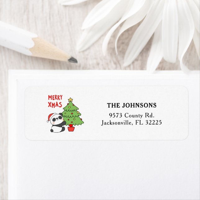 Cute Panda Christmas Tree Return Address Label (Insitu)