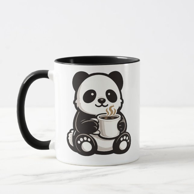 Cute Panda Coffee – Kawaii Panda Holding Coffee  Mug (Left)