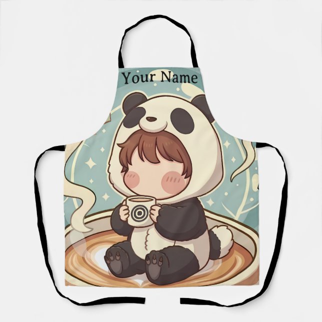 Cute Panda Coffee Kitchen Chef Apron (Front)