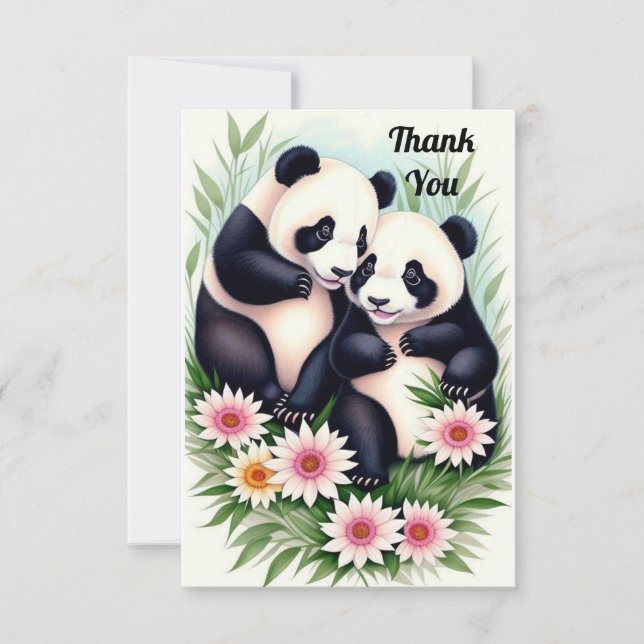 Cute Panda CoupleFlat Thank You Card (Front)