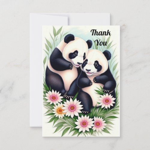 Cute Panda CoupleFlat Thank You Card