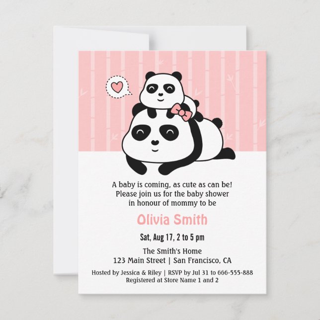Cute Panda Cub and Mommy Baby Shower Invitations (Front)