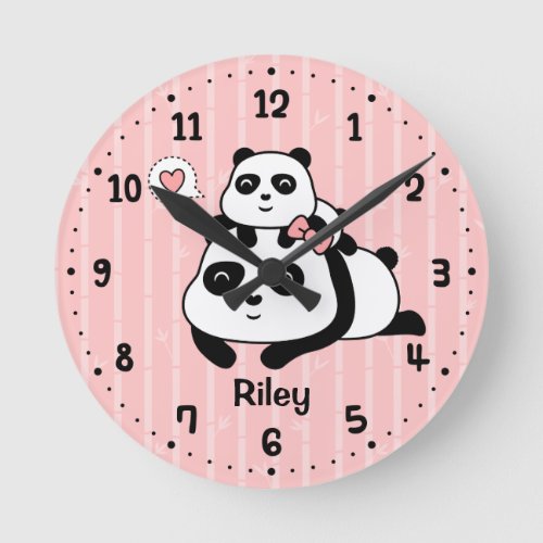 Cute Panda Cub and Mommy Kids Nursery Room Decor Round Clock