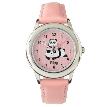Cute Panda Cub And Mommy Kids Personalized Watch by RustyDoodle at Zazzle