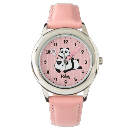 Cute Panda Cub and Mommy Kids Personalized Watch