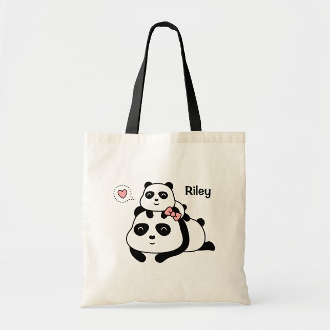 Cute Panda Cub Loves Mommy Personalized Tote Bag (Front)