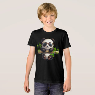 Cute panda cub wearing glasses hanging from a bamb Tri-Blend shirt