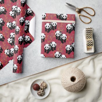 Cute Panda Cubs Red Chinese  Wrapping Paper by DoodleDeDoo at Zazzle
