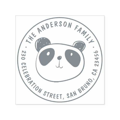 Cute Panda Custom Family Name Round Return Address Self_inking Stamp
