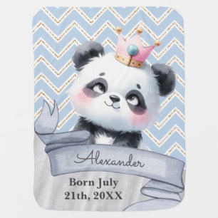 Cute Panda Custom Name & Birth Blue Baby Blanket