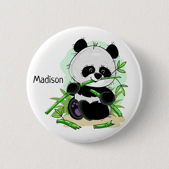 Cute Panda custom name button (Front)