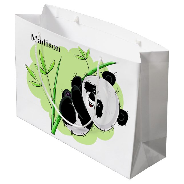 Cute Panda custom name large gift bag (Back Angled)