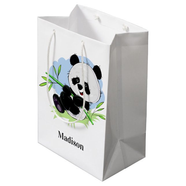 Cute Panda custom name medium gift bag (Back Angled)