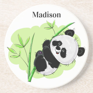 Cute Panda custom name sandstone coaster
