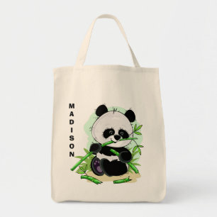 Cute Panda custom name tote bags