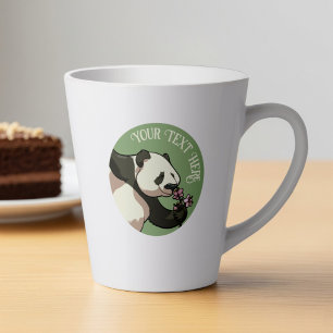 Cute Panda Custom Text Cherry Blossom Artwork Latte Mug