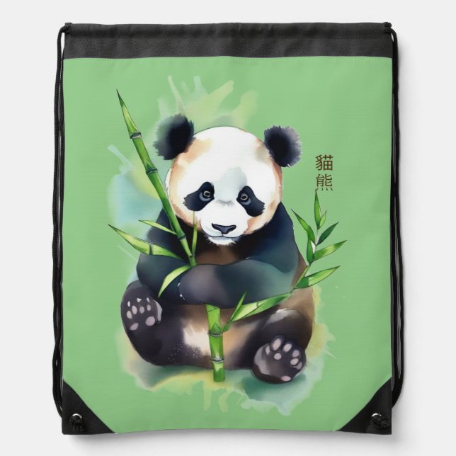 Cute Panda Drawstring Bag (Front)