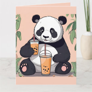 Cute Panda drinking bubble tea, boba tea Letterpress Thank You Card