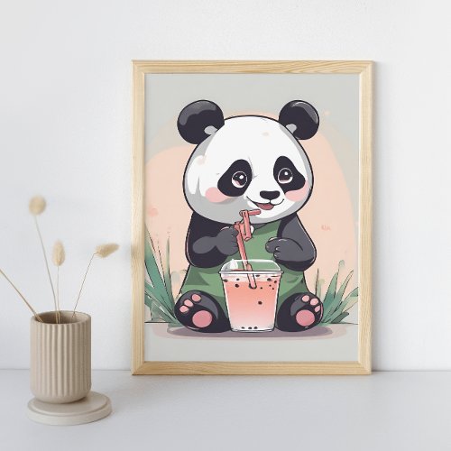Cute Panda drinking bubble tea boba tea Poster