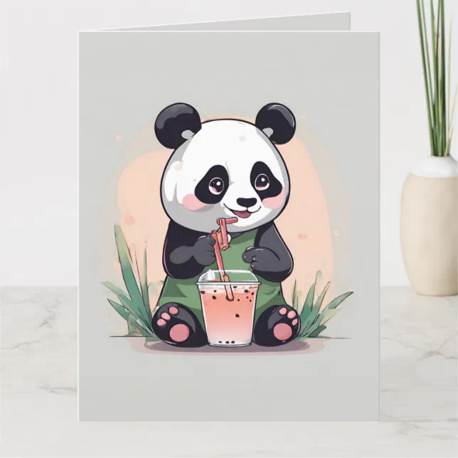 Cute Panda Drinking Bubble Tea, Boba Tea Thank You Card 