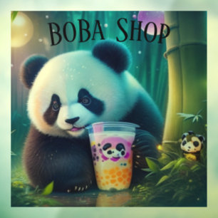 Cute Panda drinking bubble tea, boba tea Window Cling