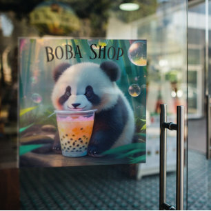 Cute Panda drinking bubble tea, boba tea Window Cling