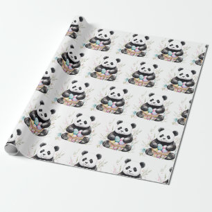 Cute panda Easter watercolor floral  Wrapping Paper