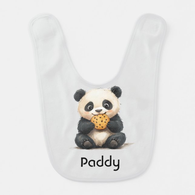 Cute Panda Eating a Cookie  Baby Bib (Front)