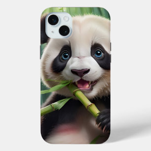 Cute Panda Eating Bamboo iPhone 15 Plus Case