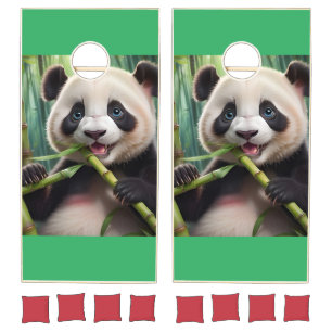 Cute Panda Eating Bamboo Cornhole Set