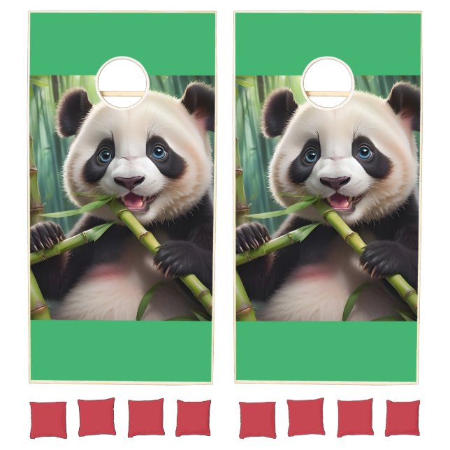 Cute Panda Eating Bamboo Cornhole Set (Set)