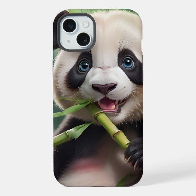 Cute Panda Eating Bamboo iPhone Case (Back)