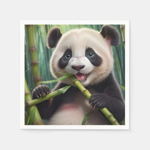 Cute Panda Eating Bamboo Napkins