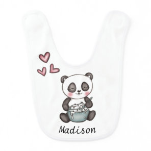 Cute Panda Eating Cookie Dough Personalised Baby Bib