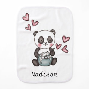 Cute Panda Eating Cookie Dough Personalised Baby Burp Cloth