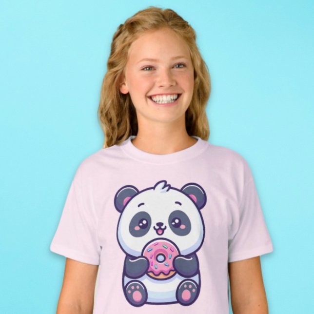 Cute Panda Eating Donut with Sprinkles Kawaii Food T-Shirt (Cute Panda Eating Donut with Sprinkles Kawaii Food T-Shirt)
