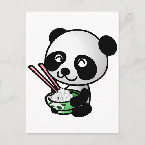 Cute Panda Eating Rice from Bowl with Chopsticks Postcard