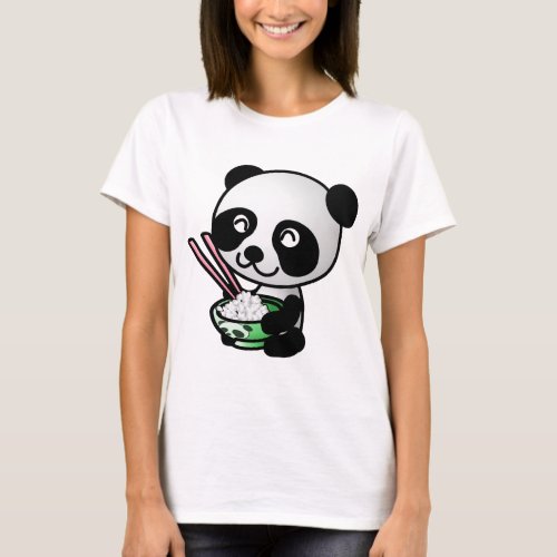 Cute Panda Eating Rice from Bowl with Chopsticks T_Shirt