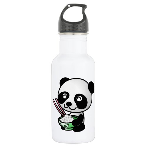 Cute Panda Eating Rice from Bowl with Chopsticks Water Bottle