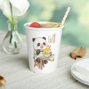 Cute Panda Eating Taiwanese Mango Shaved Ice Foodi Paper Cups