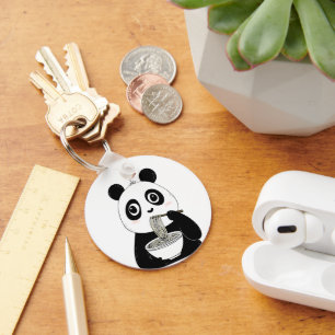 Cute Panda Eating Udon Noodles Keychain
