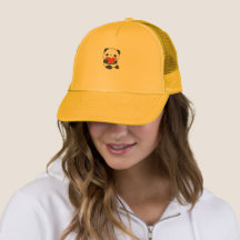 Cute Panda Eating Watermelon Yellow Trucker Hat