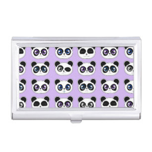 Cute Panda Expression Purple Business Card Holder