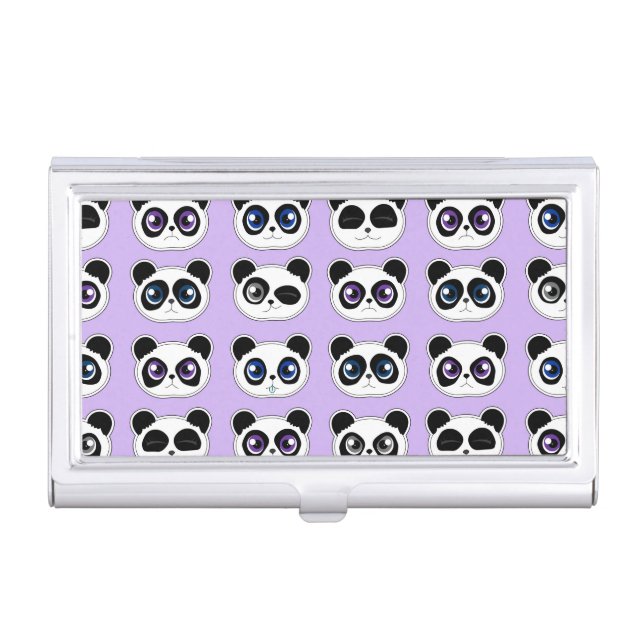 Cute Panda Expression Purple Business Card Holder (Front)