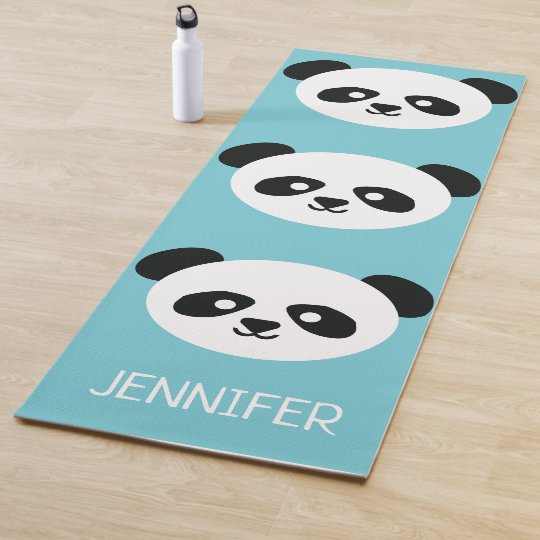 Cute Panda Face Kawaii Personalized Blue Pattern Yoga Mat Zazzle Com