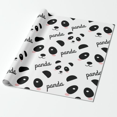 Cute Panda Face Pattern Birthday White  Wrapping Paper