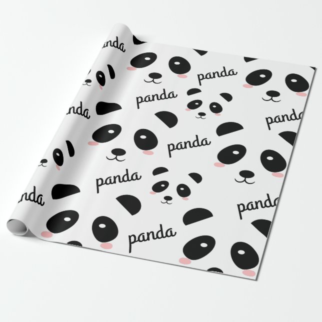 Cute Panda Face Pattern Birthday White  Wrapping Paper (Unrolled)