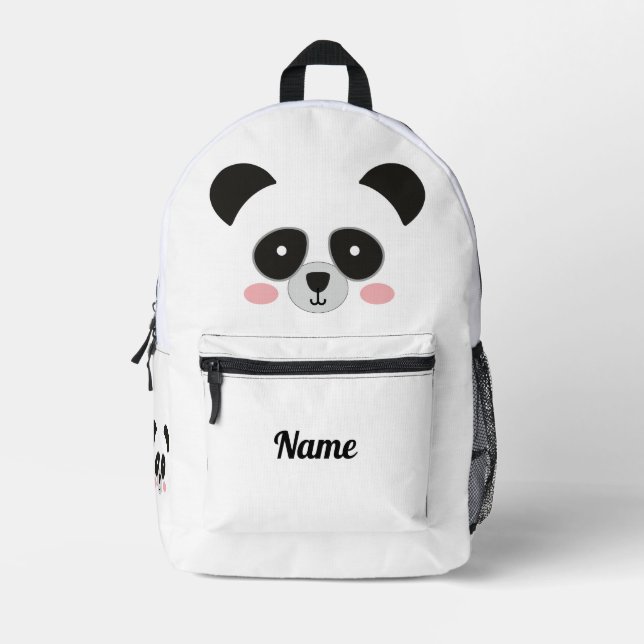 Cute Panda Face Personalized – Custom Name Printed Backpack (Front)