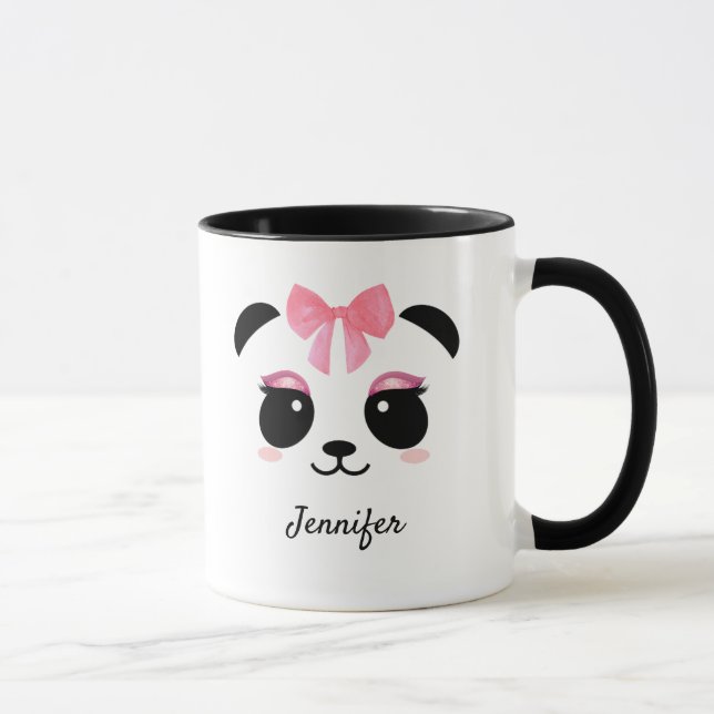 Cute panda face pink eyelashes personalized mug (Right)