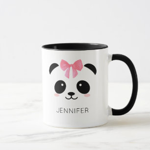 Cute panda face pink ribbon personalized mug